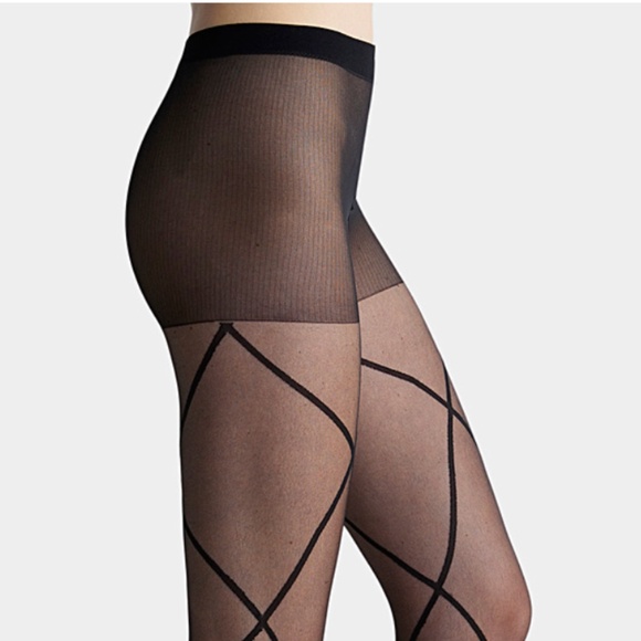 Black traced diamond fashion tights made in Italy NWT - Picture 10 of 10